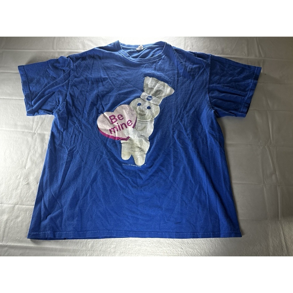 VTG Y2K Pillsbury Doughboy Be Mine Valentine Graphic Shirt Size XL Blue‎